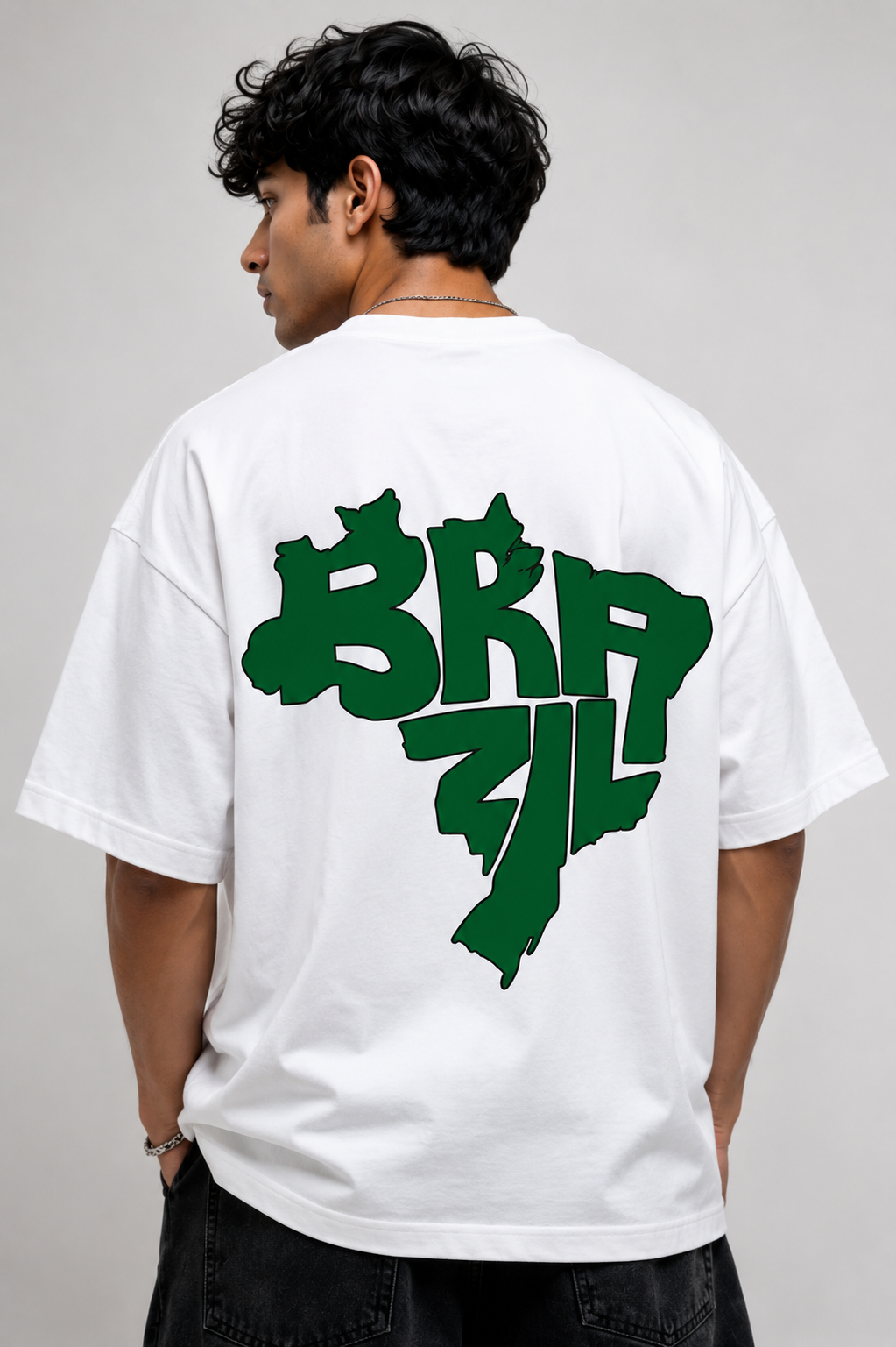 Brasil 10 with Brazil Map White Oversized Tshirt