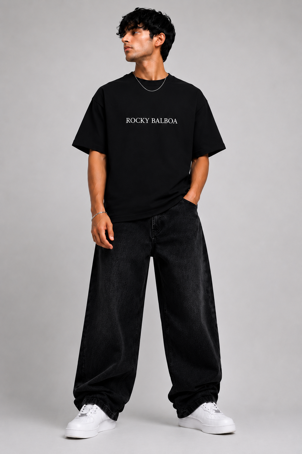 Black
Round neck cotton t-shirt with ROCKY BALBOA graphic print