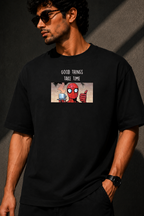 Spider-Man Good Things Take Time Oversized Black T-Shirt