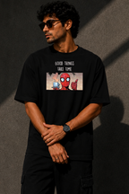 Spider-Man Good Things Take Time Oversized Black T-Shirt